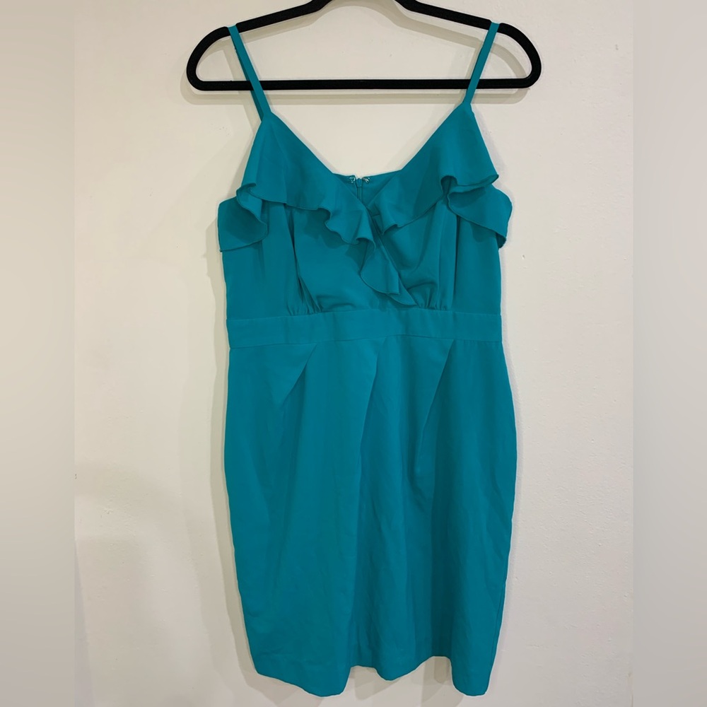 Calvin Klein Teal Dress Ruffle Detail Size 10 Spring Summer Flirty Feminine